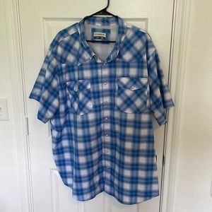 Magellan Outdoors pearl snap button down, blue and white plaid, 3XL